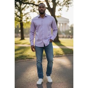 Christian Audigier Paris Mens Lavender ButtonDown Shirt Regular Fit LongSleeve L